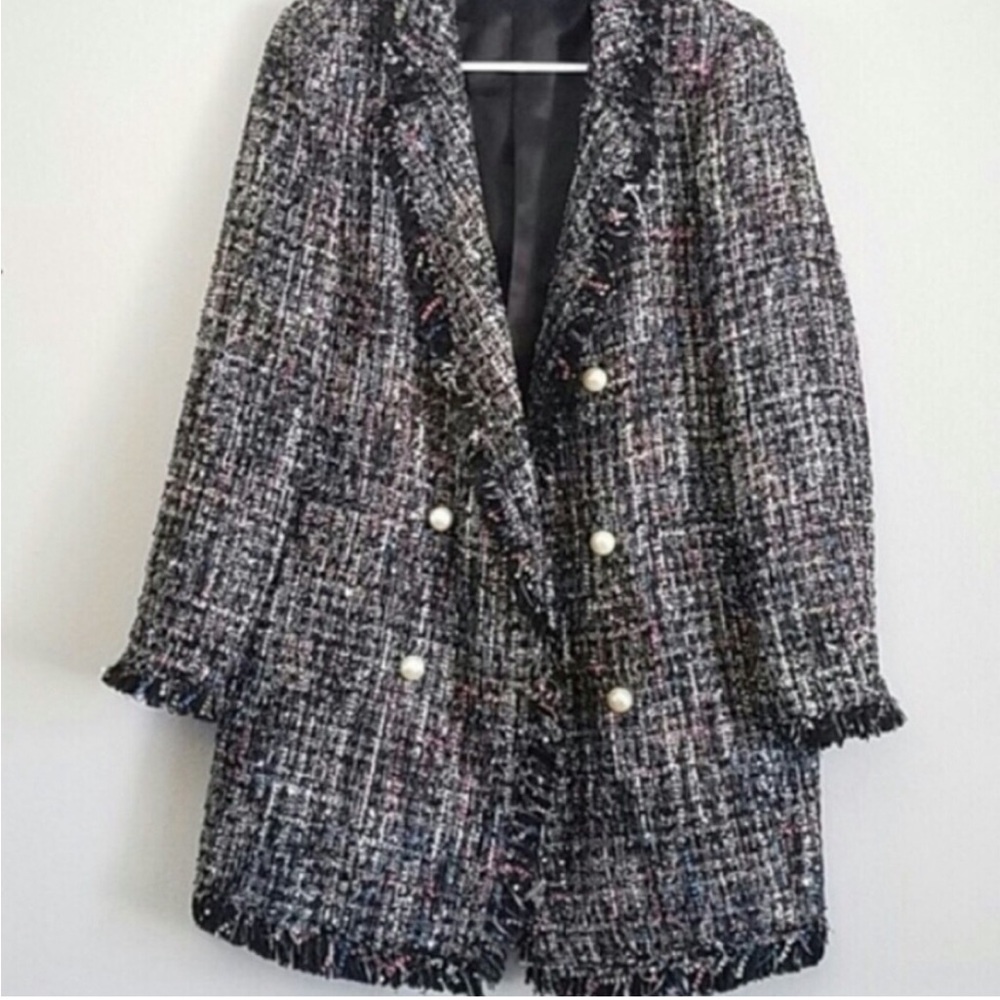 Frayed Button up blazer jacket